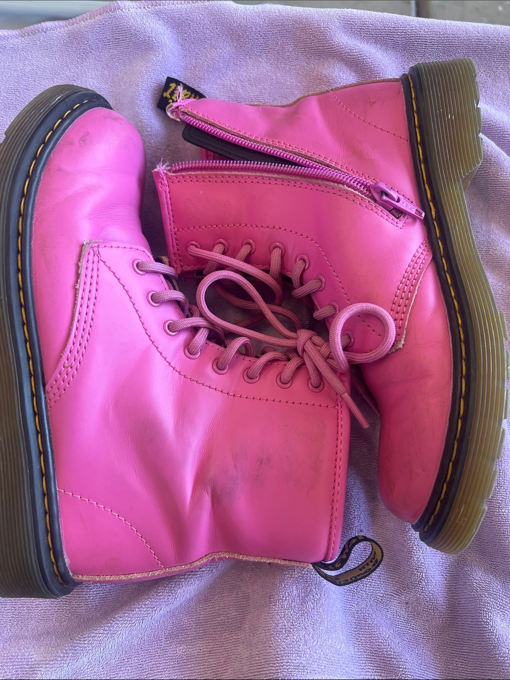 Dr. Martens Kids Hot Pink Lace-Up Combat Boots - Picture 3 of 5